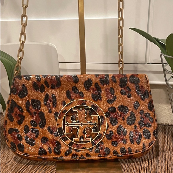 Tory Burch Handbags - Tory Burch Leopard-Print Patent Leather Shoulder Bag with Gold Logo
